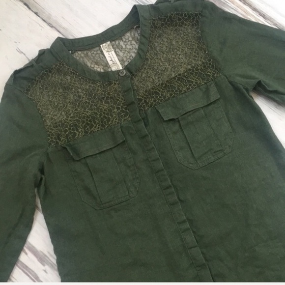 Free People Tops - Free People Top Shirt Linen Blouse Green Linen XS